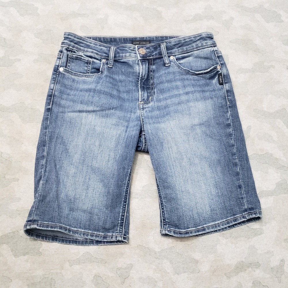 Silver Jeans Bermuda Shorts Womens 28 Blue Pockets Stretch Mid Rise Denim